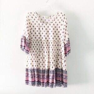 ⭐️ TASSELS N LACE Boho Babydoll Shift Tiered Dress Medium